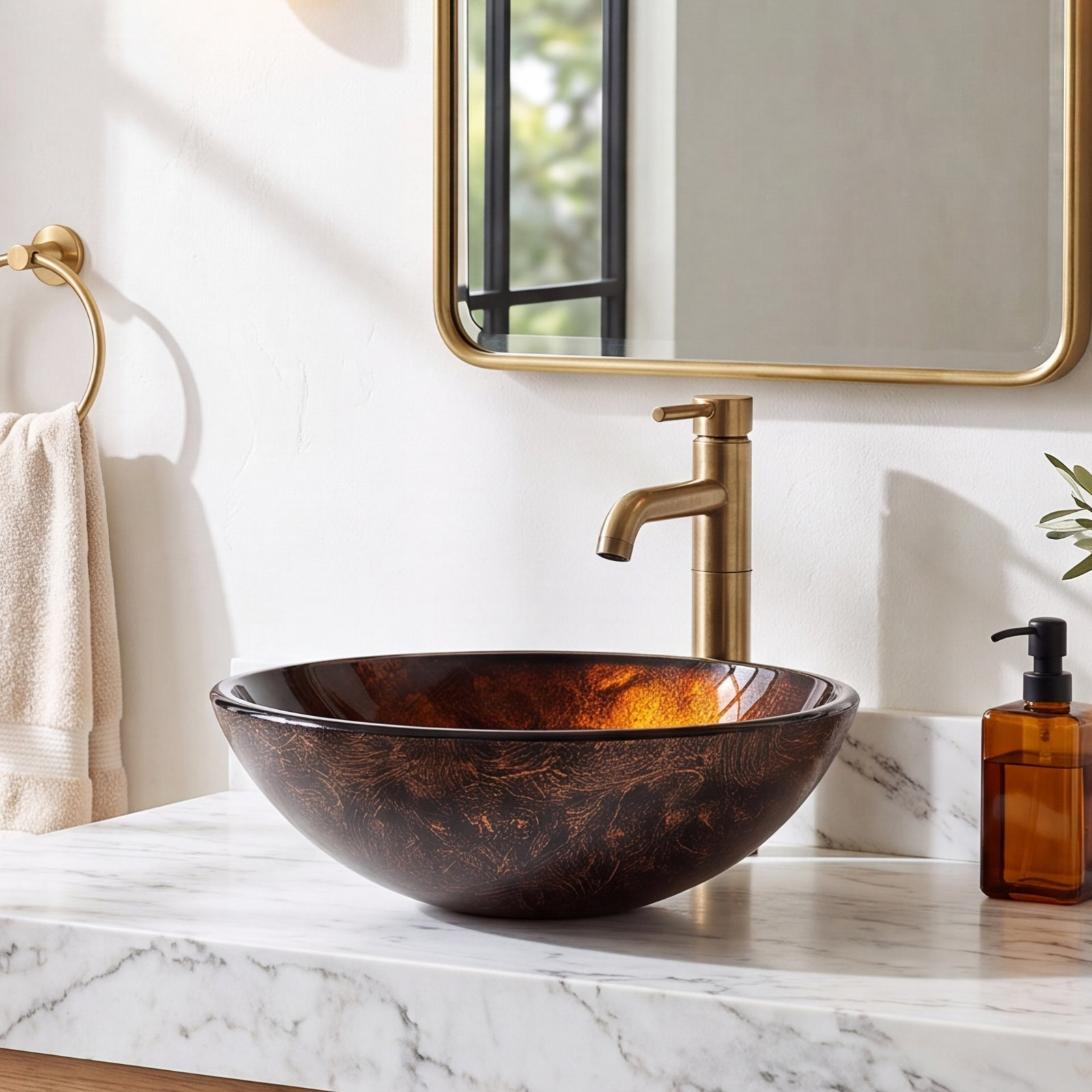 Copper Glass Round Vessel Bathroom Sink