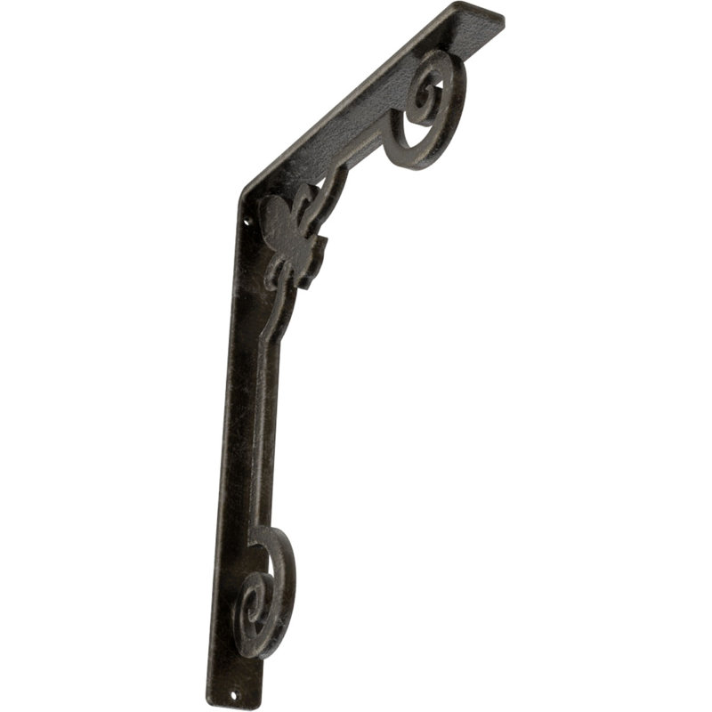 Support en fer forgé Fleur De Lis, Argenté antique chaleureux, H 12 po x l 1,5 po x P 10 po