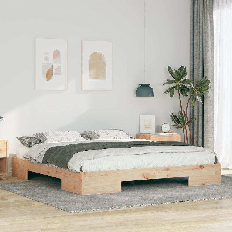 Floor Bed Frame With Storage Solid Pine Wood, Super King (6'), Natural