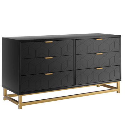 6-Drawer Wide Wooden Dresser with Metal Legs