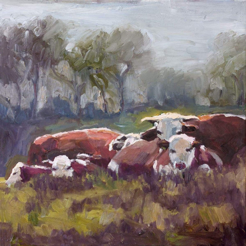 FIVE COWS FIVE COWS - Unframed Print on Canvas, 20" H x 20" W x 1.75" D, White Framed Canvas