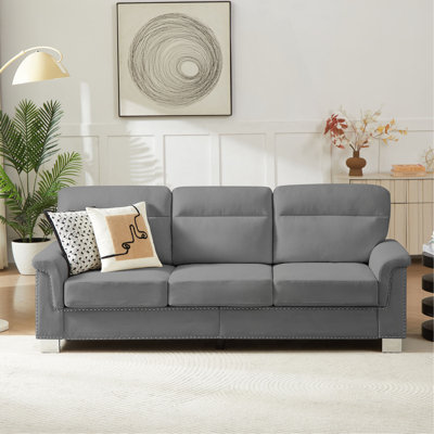 82" Modern Compressed Snowfleece Fabric 3-Seater Sofa, For Living Room, Bedroom, Office & Entertainment Spaces
