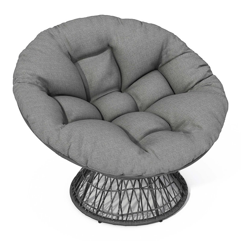 41.5" Ergonomic Wicker Chair With 360° Swivel, Thick Cushion, Iron Frame, Gray Fabric