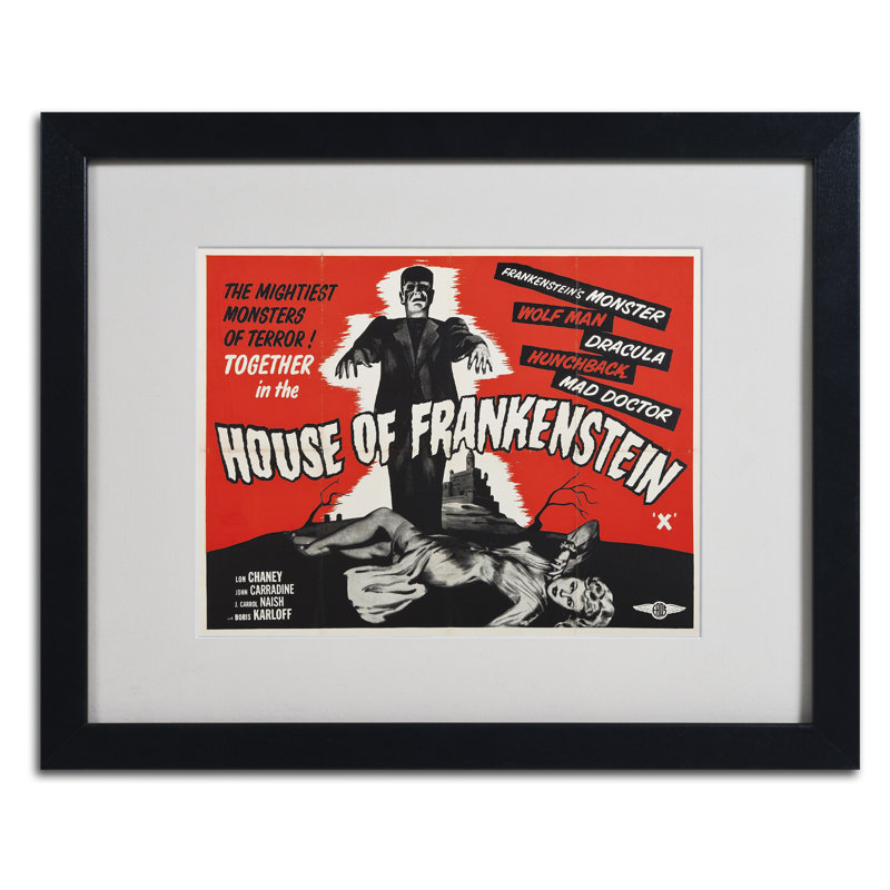 « apple house of frankenstein », affiche rétro sur toile encadrée, H 16 po x l 20 po x P 0,75 po, Noir