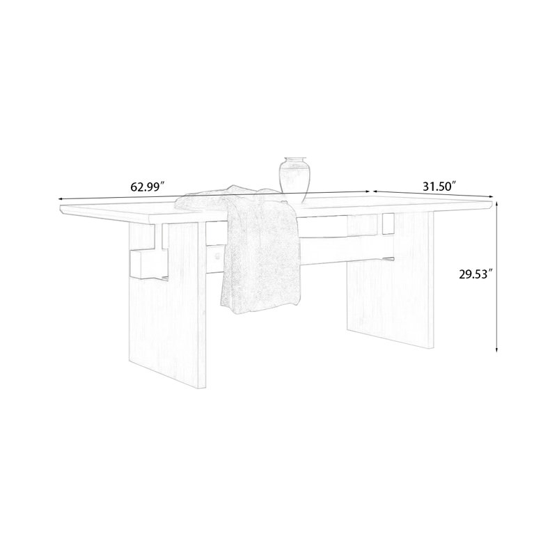 Black+Light-walnut Rectangular Solid Wood Dining Table, 29.53"H x 62.99"L x 31.5"W