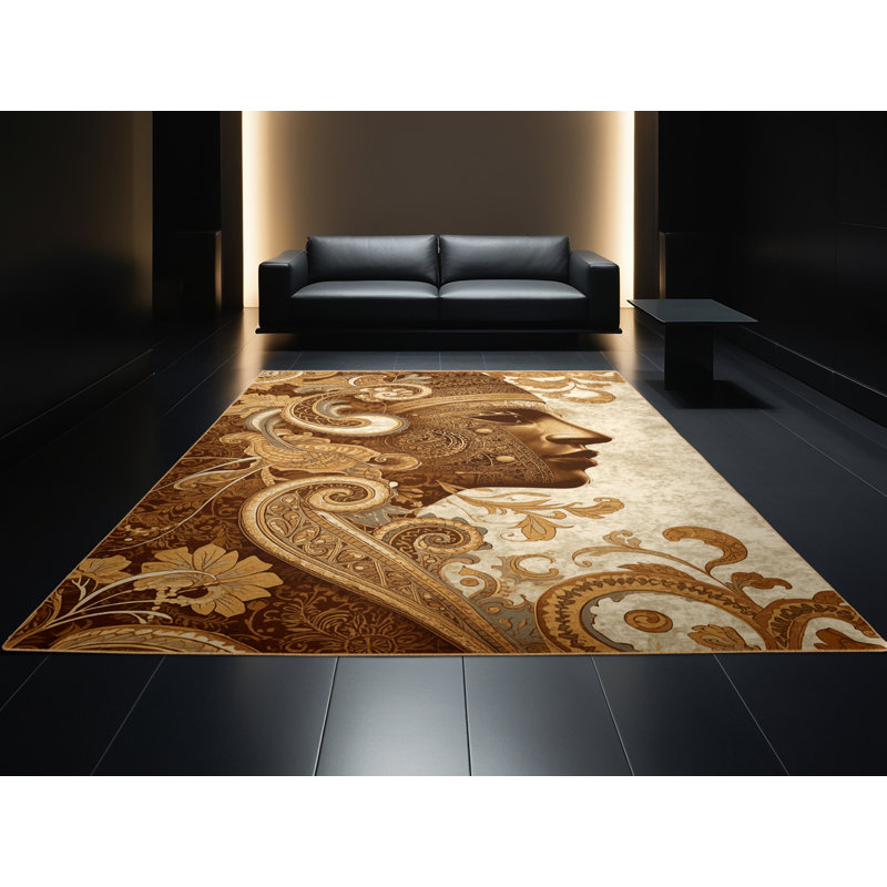 Tapis oriental brun lavable à la machine Botkins, 2 x 3