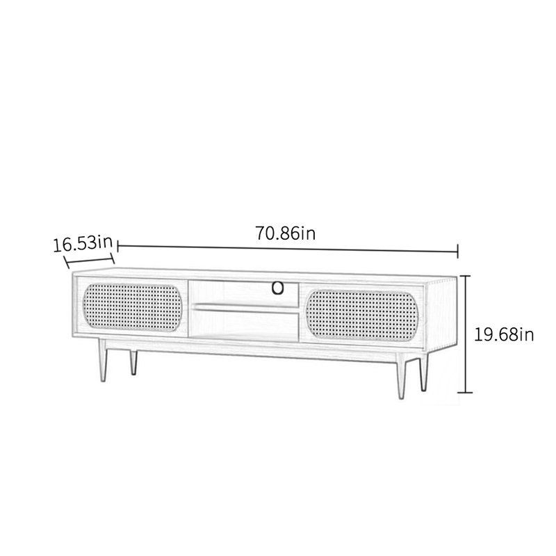 Meuble télé minimaliste en bois massif, H 19,68 po x l 70,86 po x P 16,53 po