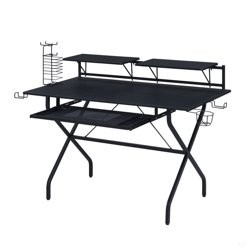 Bureau d'ordinateur rectangulaire avec plateau pour clavier, noir
