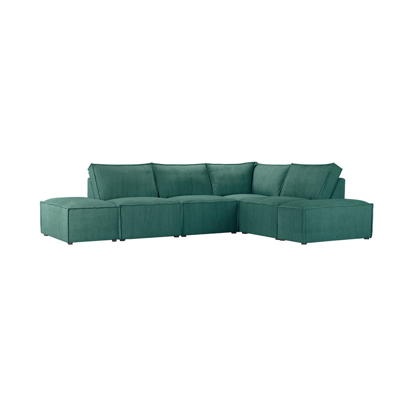 Beadie 5-Piece Corduroy Cord Corner Sofa , Green