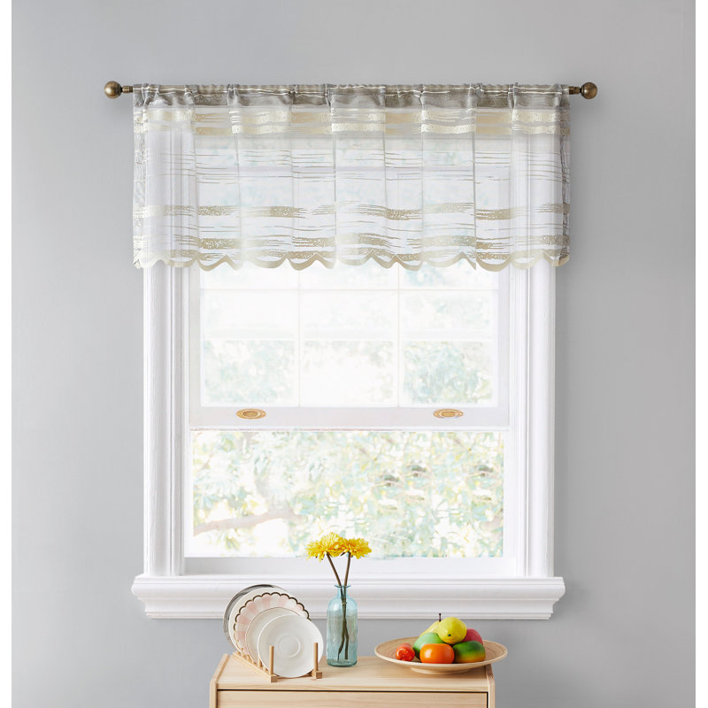 Cecel Striped Scalloped Window Valance, Beige