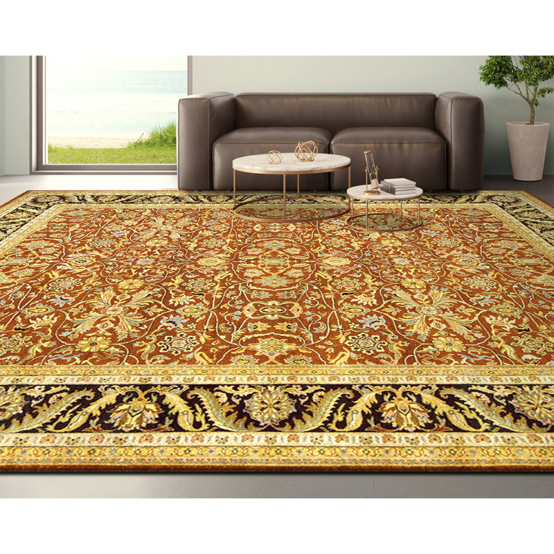 Hand Knotted Area Rug in Rust And Black