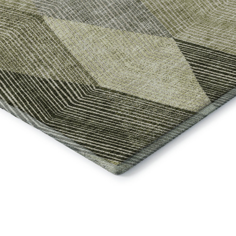 Premium Machine Washable Prisco Olive Rug, Rectangle 5' x 7'6"