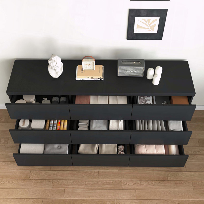 Ensemble de rangement robuste en bois sans tiroir 9 tiroirs, Noir