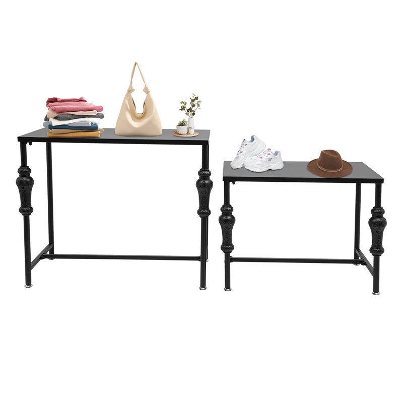 Industrial Retail Display Tables Standing Clothing Shoes Display Rack Storage Shelves, Black