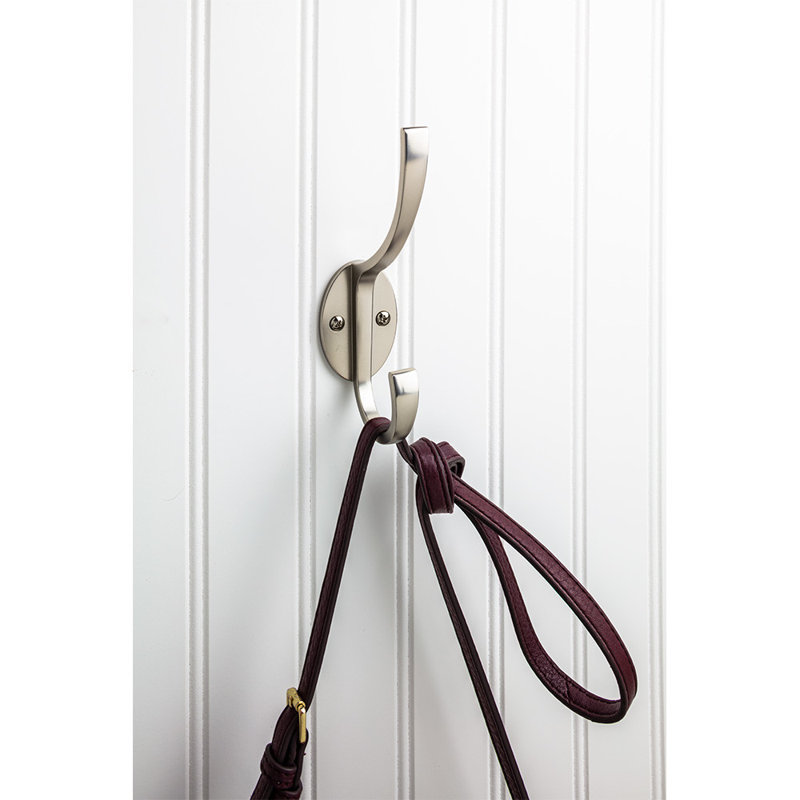 Elements Wall Double Hook, Satin Nickel