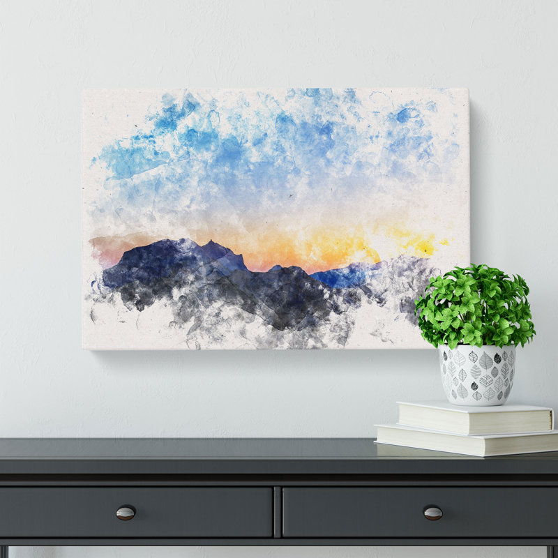 Mountain Range in Spain Watercolour - Wrapped Canvas, 30cm H x 45cm W x 4cm D