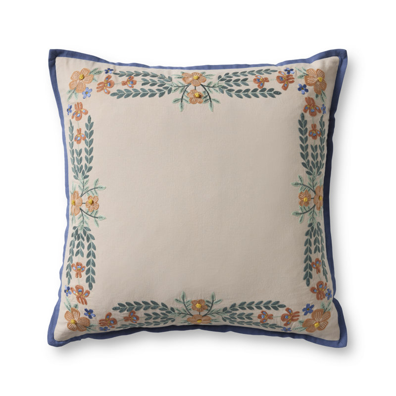 Rifle Paper Company x Loloi Willow Border Decorative Pillow, Square 22", Polyester