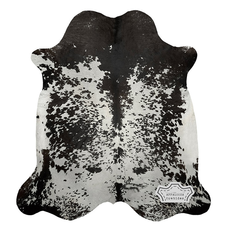Grand tapis en cuir de vache moucheté noir 6 pi x 7 pi - 100% cuir véritable - Accent de luxe naturel bohème chic