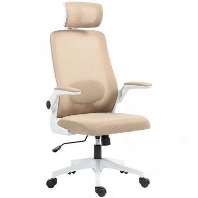 Chaise de bureau ergonomique avec accoudoir rabattable, chaise de bureau en filet, appui-tête rotatif, support lombaire réglable