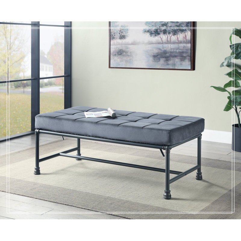 Brantley 48" Gray Velvet and Metal Industrial Bench