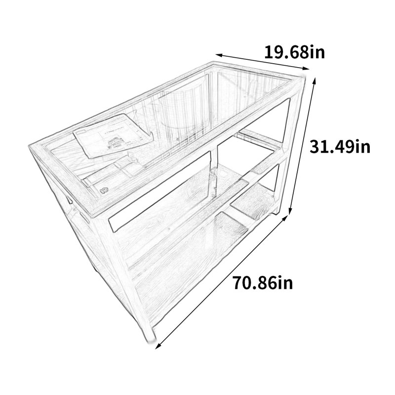 Armoire pour îlot central en verre, H 31,49 po x l 70,86 po x P 19,68 po
