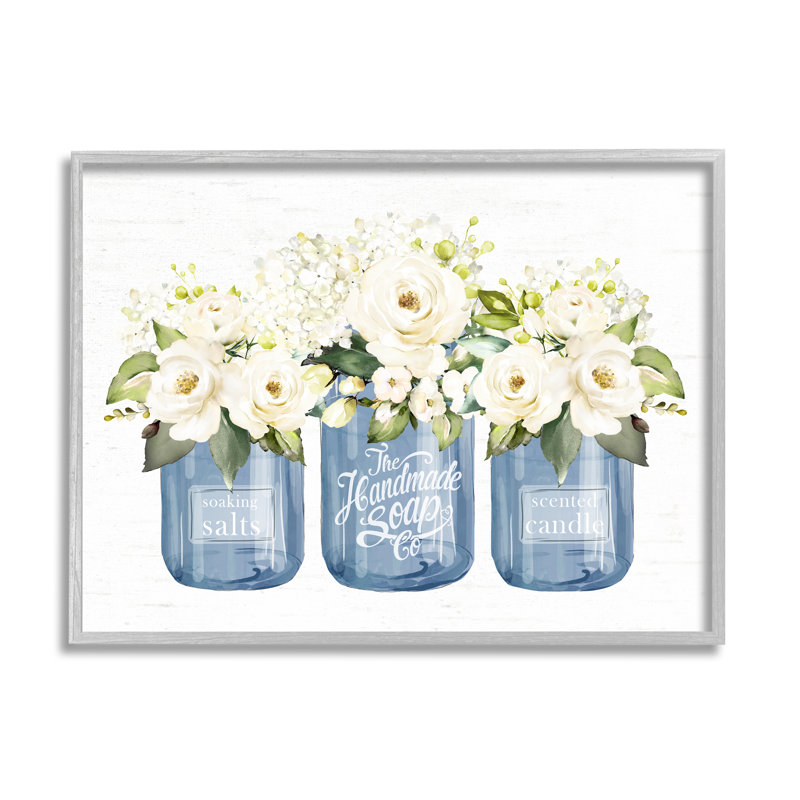 Bouquets de fleurs roses blanches, H 11 po x l 14 po x P 1,5 po, Gris