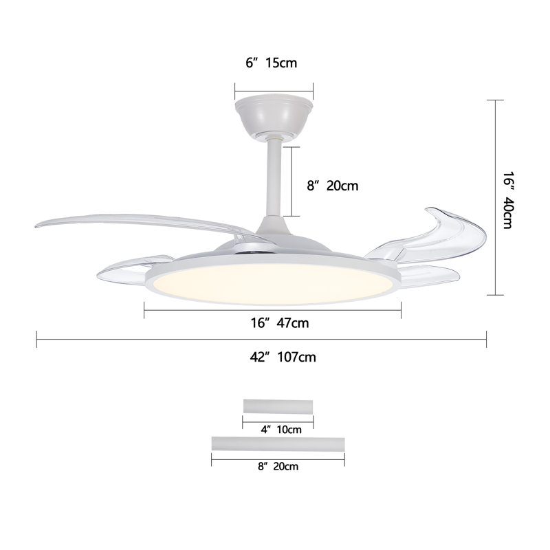 Retractable Ceiling Fans With Lights,42 Inch Ceiling Fan With Light And Remote Control,Flush Mount,DC Reversible Ceiling Fan