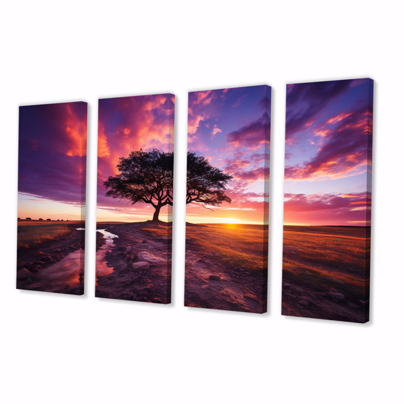 Ebern Designs Sunset Majestic Silhouette On Canvas 4 Pieces Print | Wayfair