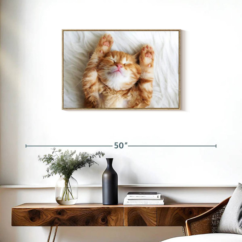 Sleepy Kitty, Cadre flottant en bois naturel, 31 po x 21 po