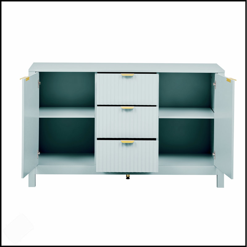 U_STYLE Wave-Design Sideboard With 3 Adjustable Shelves, 3 Drawers, And Soft-Close Doors For Versatile Storage And Display