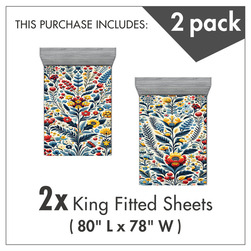 Microfiber Art Floral Fitted Sheet, King Fitted Sheet