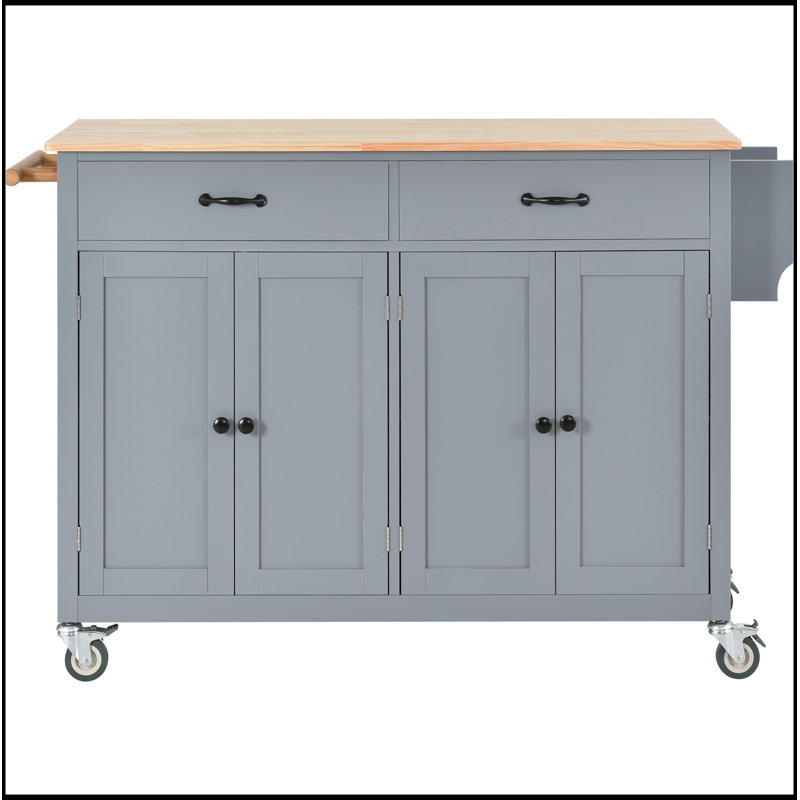 Kitchen Island Cart with Solid Wood Top and Locking Wheels, Blue