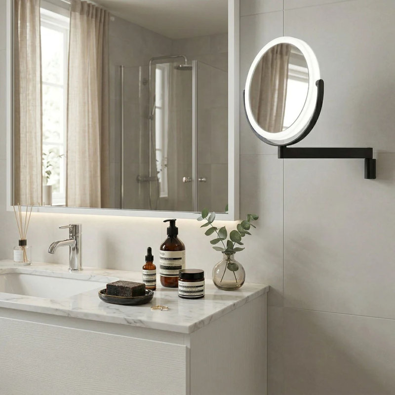 Miroir de rasage / de maquillage mural , Noir mat