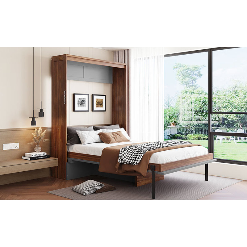 Lit escamotable avec bureau escamotable Murphy, Gris
