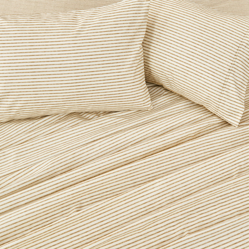 Queen Light Taupe Striped Microfiber Sheet Set