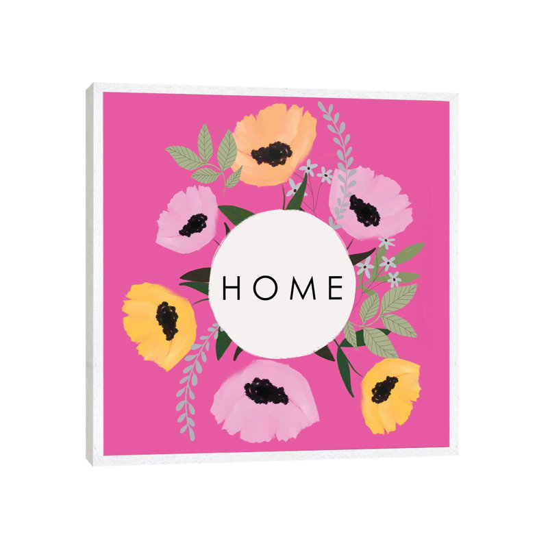 Home Florals Hot Pink by Leah Straatsma - Painting on Canvas, White Floater Framed, 93.98cm H x 93.98cm W x 3.81cm D