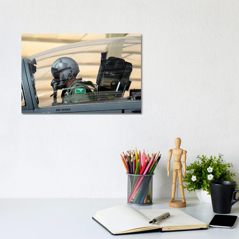 Pilot Makes Final Pre-Flight Checks On An F-15E Strike Eagle - Wrapped Canvas Print, 20.32 cm H x 30.48 cm W