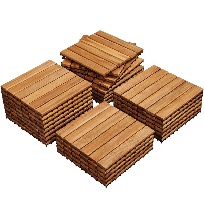 Wood Interlocking Deck Tiles for Indoor and Outdoor, Honey Brown