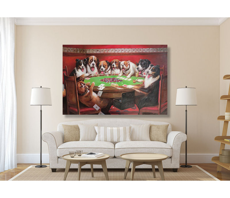 " Cute Dogs Playing Pokers " Painting Print, 24" H x 36" W x 1.5" D