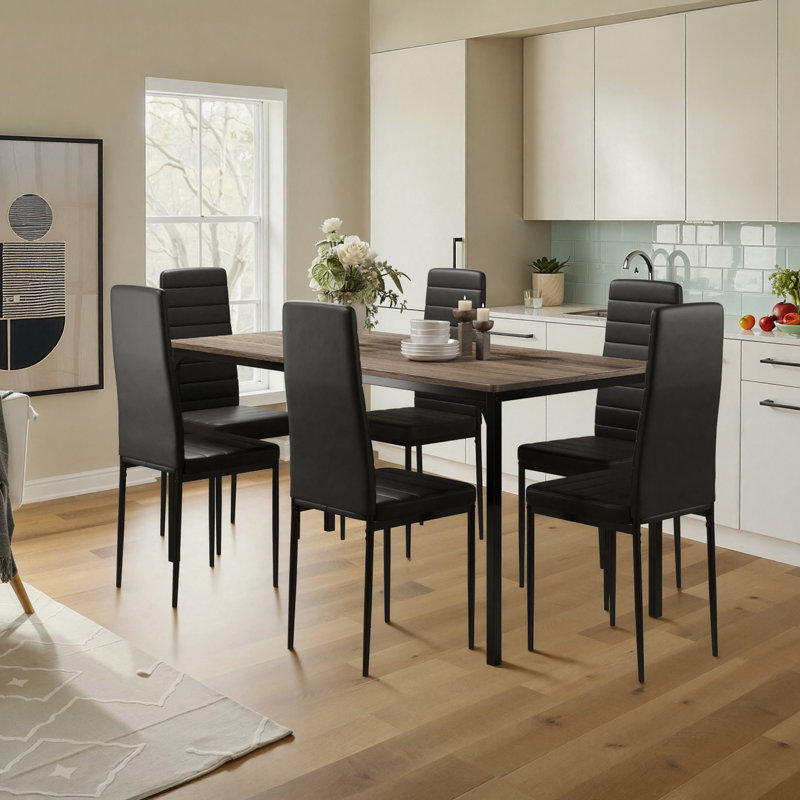 Ensemble de salle à manger moderne en bois et métal 7 pièces pour cuisine et salle à manger, Gris