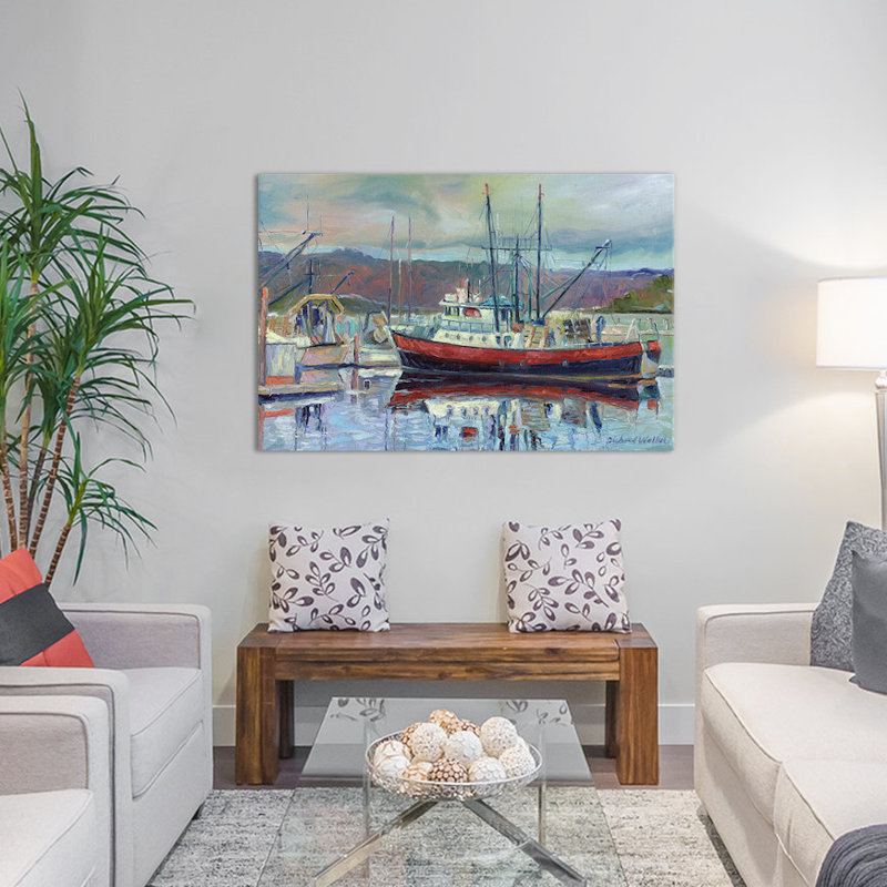 Harbor Landing " Red Boat " by Richard Wallich, 12" H x 18" W x 1.5" D