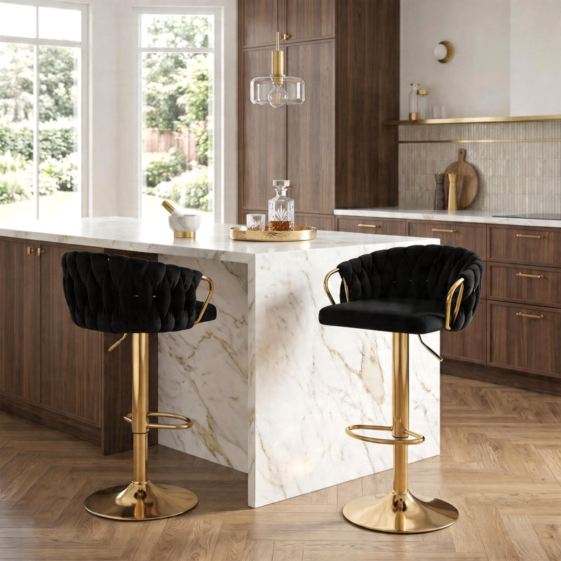 Christal Swivel Upholstered Adjustable Height Counter Stool, Black