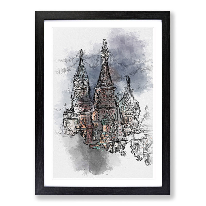 The Kremlin in Moscow Russia - Picture Frame Painting Print, 45cm H x 33cm W x 2cm D, Black Framed