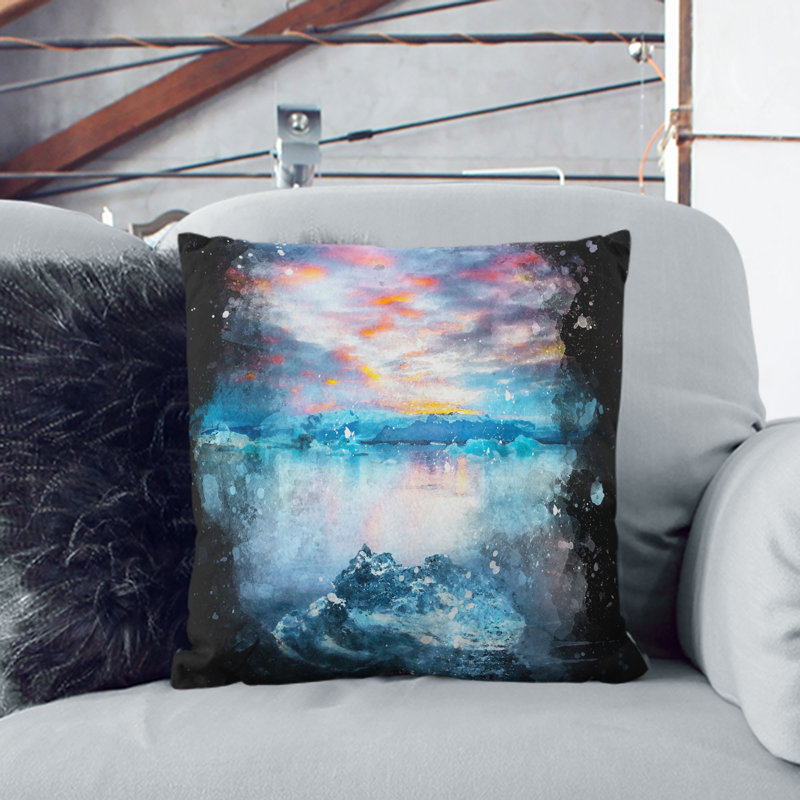 Iceland View Paint Splash Cushion with Filling, 55cm H x 55cm W x 20cm D, Stone