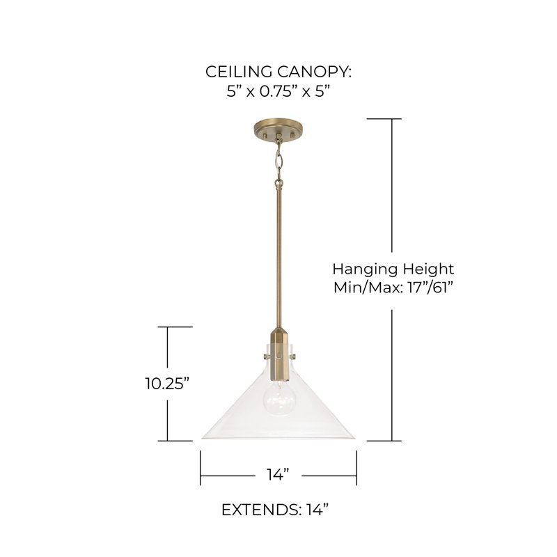 1 - Light Single Pendant, Aged Brass