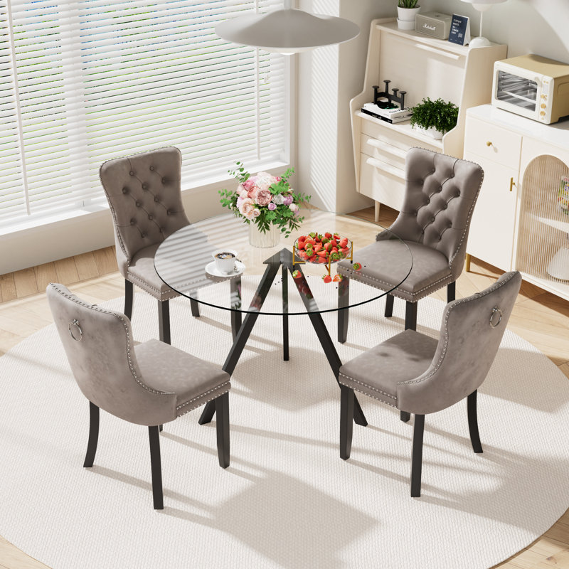 5-Piece Pedestal Dining Set, Gray, 30" H x 39" W x 39" D