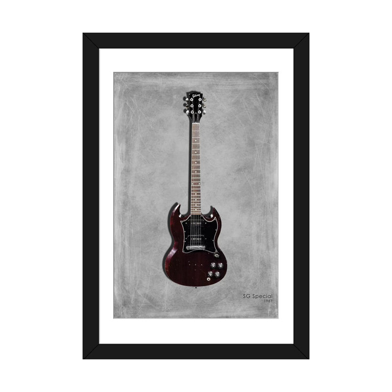 « gibson sg special, 1967 », impression sur toile tendue, H 24 po x l 16 po x P 1 po, Papier d'art encadré noir, Blanc