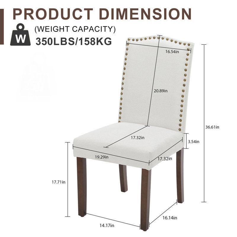 Kalek Upholstered High-end Tufted Dining Room Chair Nailed Trim Linen Parsons Dining Chairs With Solid Wood Legs, Beige