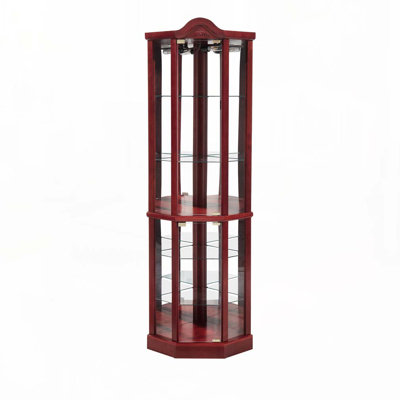 Glass Cabinet Lighted Corner Cabinet Corner Display Curio Cabinet, Glass Display With Light(Included)Bar Cabinet,Wine Cabinet with Adjustable Glass Shelves Carved Decoration Cherry Light(Included)