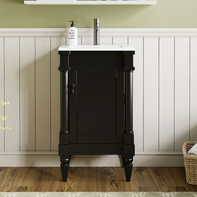 Meuble-lavabo simple autoportant de 18 po de largeur avec comptoir en céramique et tablette réglable, Noir